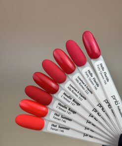 PNB UV/LED Gel Polish – Rote und pinke Farbmuster: Hot Summer, Moulin Rouge, Alfa Romeo, Hello Florida