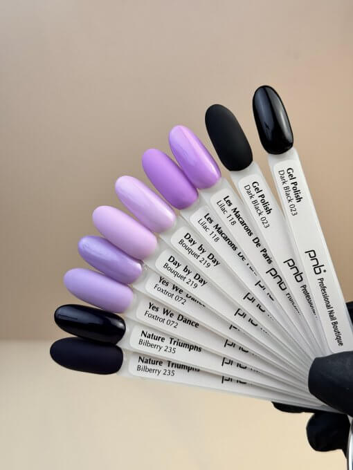 PNB UV/LED Gel Polish – Lila-, Violett- und Schwarztöne: Bilberry, Foxtrot, Bouquet, Lilac, Dark Black
