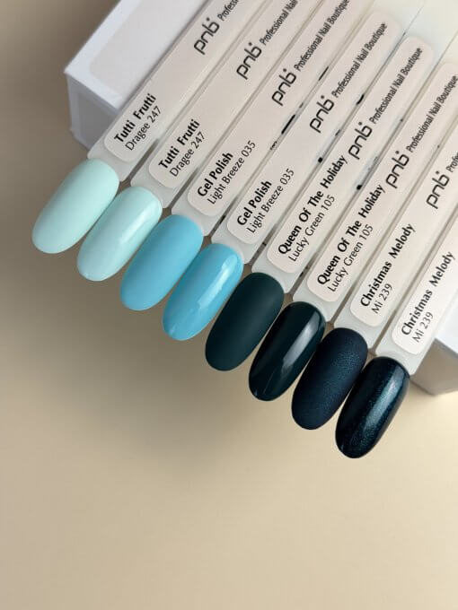 PNB UV/LED Gel Polish – Mint-, Türkis- und Dunkelgrüntöne: Dragee, Light Breeze, Lucky Green, Christmas Melody