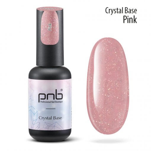 PNB Crystal Base Pink – 8 ml Flasche mit Rosé-Nude-Farbton auf Tip