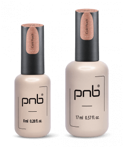 Zwei Fläschchen PNB Camouflage Base in Gold Peach mit 8 ml und 17 ml Inhalt – für elegante Nageldesigns mit Schimmer