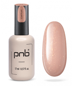 Flasche der PNB Camouflage Base Gold Peach mit Farbswatch – zarter Pfirsichton mit goldenem Schimmer