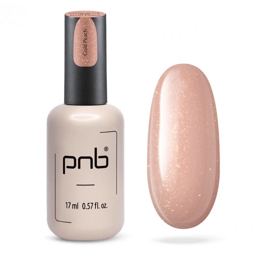Flasche der PNB Camouflage Base Gold Peach mit Farbswatch – zarter Pfirsichton mit goldenem Schimmer
