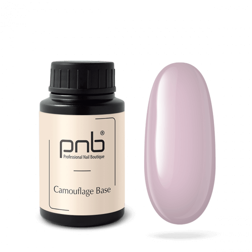 PNB Camouflage Base light Pink in schwarzer Flasche mit Beispiel-Tip in light Pink