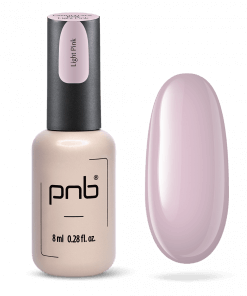The Base Gel light pink in Flasche mit Pinsel und light pink Farb-Tip – Base Gel für Gelnägel