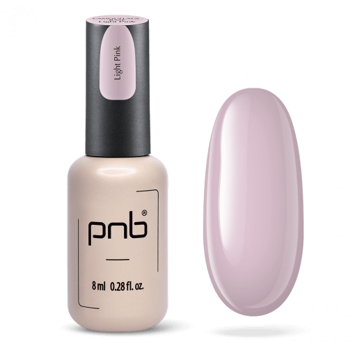 The Base Gel light pink in Flasche mit Pinsel und light pink Farb-Tip – Base Gel für Gelnägel