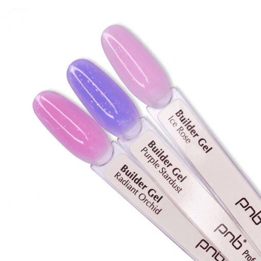 PNB Builder Gel Farbpalette – Ice Rose, Purple Stardust, Radiant Orchid auf Tips