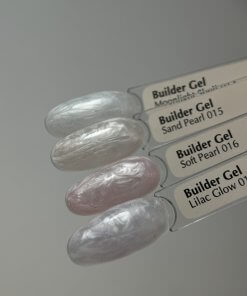 Farbvergleich Builder Gels – Moonlight Shell, Sand Pearl, Soft Pearl, Lilac Glow