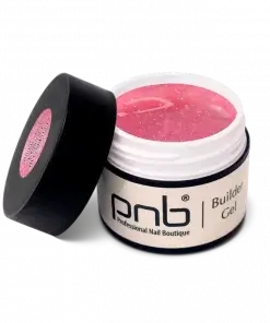 Geöffnetes PNB Builder Gel Cosmo Blush – rosafarbenes UV/LED Aufbaugel mit Glitzereffekt
