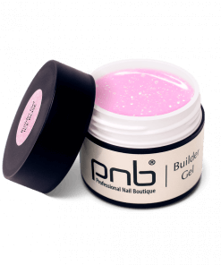 Geöffnetes PNB Builder Gel Ice Rose – Rosa UV/LED Gel mit Glitzereffekt für French und Babyboomer