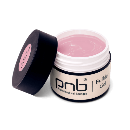 Geöffnete Dose PNB Builder Gel Natural Pink 15 ml mit zart rosafarbenem Aufbaugel