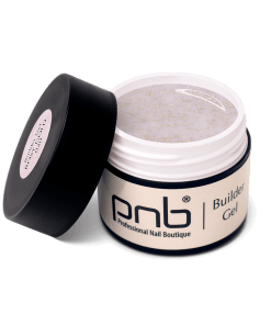 Geöffnetes PNB Builder Gel Rosy Gold – UV/LED Aufbaugel mit Roséton und Goldglimmer
