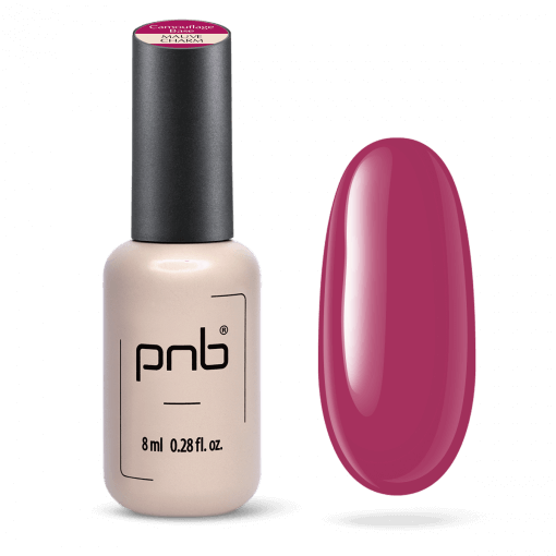 Flasche der PNB Camouflage Base Mauve Charm mit Farb-Swatch – UV/LED Gel in elegantem Mauveton