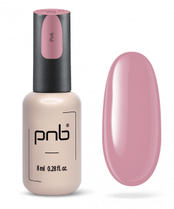 Flasche der PNB Camouflage Base Pink mit Farbswatch – dezenter Rosaton für natürliche Nägel