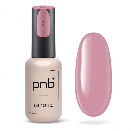 Flasche der PNB Camouflage Base Pink mit Farbswatch – dezenter Rosaton für natürliche Nägel