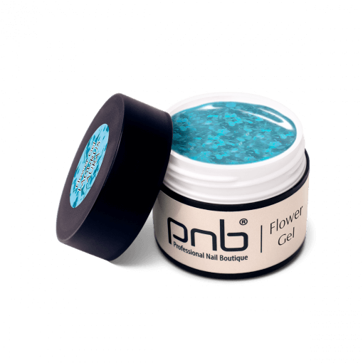 PNB Flower Gel Lagurus Aura – UV/LED Farbgel in Türkis mit Blüten, 5 ml