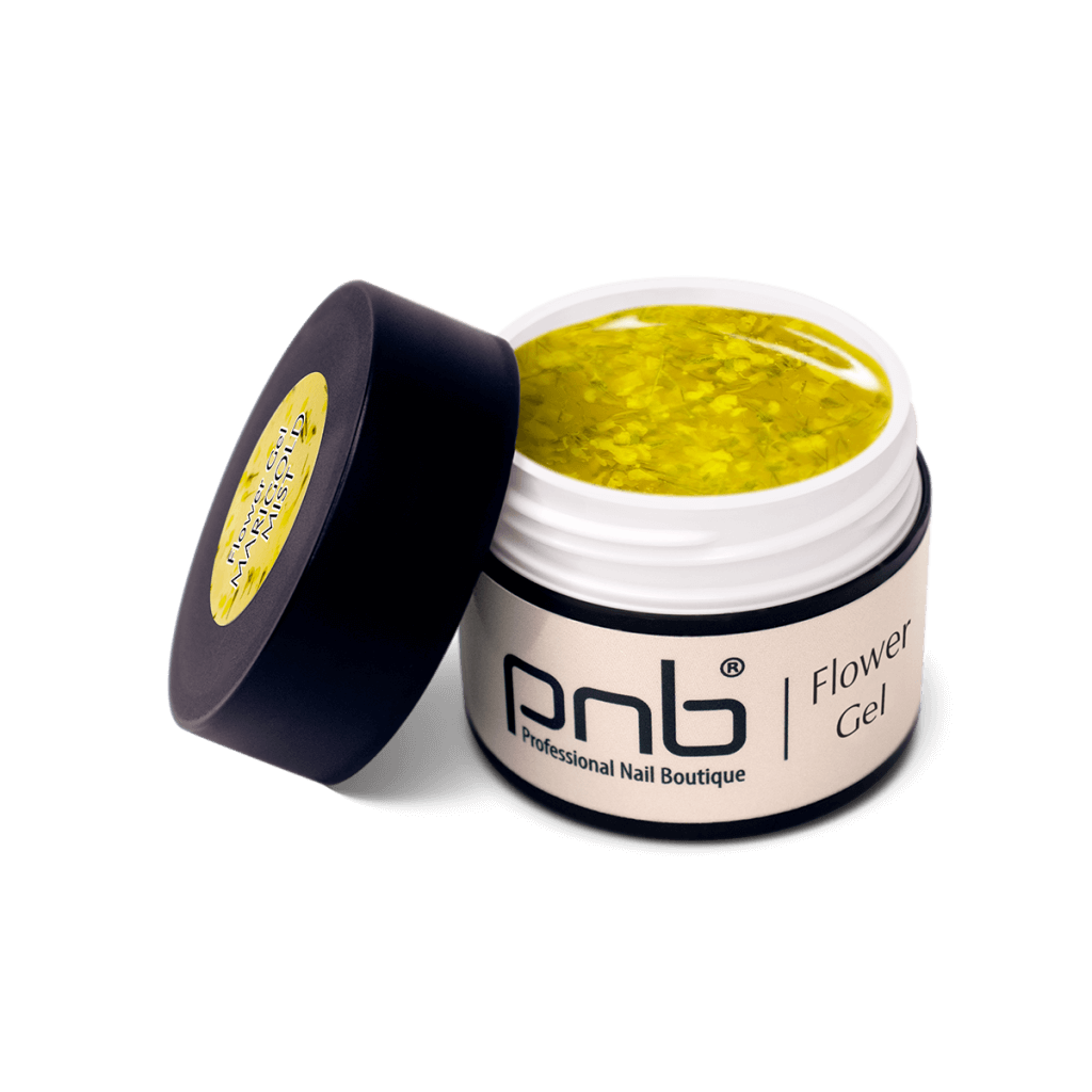 PNB Flower Gel Marigold Mist – geöffnetes Farbgel mit Blüten, 5 ml
