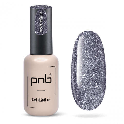 UV/LED Gel Polish SHOCK EFFECT 02 Crystal Grey – Gellack in hellem Grau mit Glitzer, 8 ml