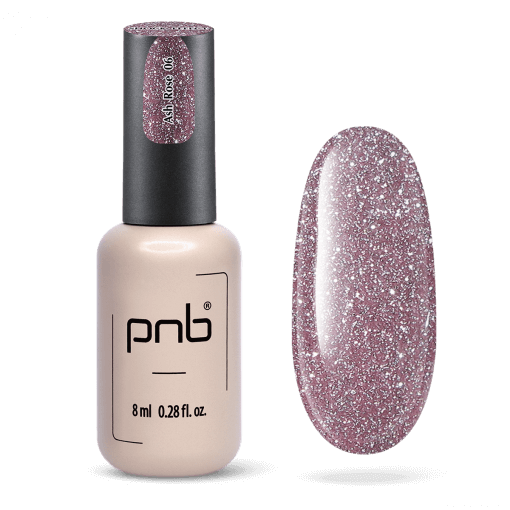 PNB Shock Effect 06 Ash Rose – UV/LED Glitzer-Gel Nagellack mit Flasche und Swatchansicht