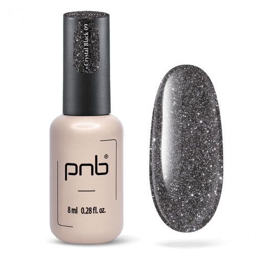PNB Shock Effect 09 Crystal Black – UV/LED Gel Polish mit schwarzem Glitzer und Flasche