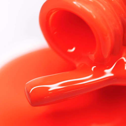 Makroaufnahme: PNB Gel Polish 349 – UV/LED Gellack auf Pinsel in Orangerot