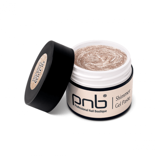 Geöffnete PNB Shimmer Gel Paste Beige mit champagnerfarbener Textur