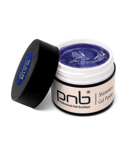 Offenes und geschlossenes Produktbild der PNB Shimmer Gel Paste 06 Blue, 5 ml mit Glitzereffekt