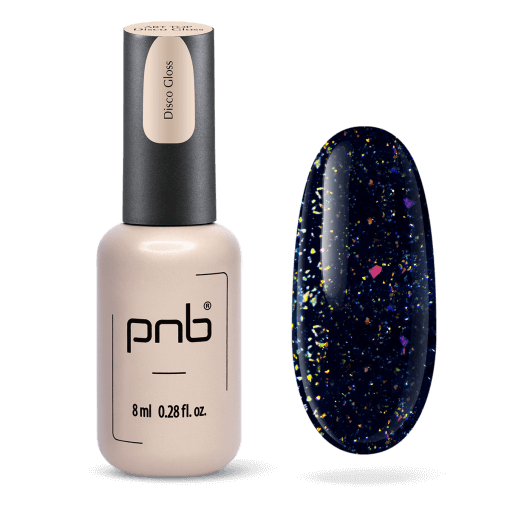 PNB Art Top Disco Gloss – No Wipe UV/LED Top Coat mit mehrfarbigen Flakes 8 ml