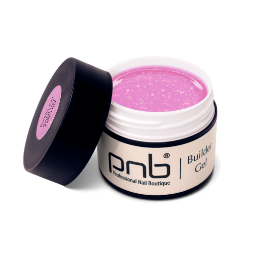 PNB Builder Gel Radiant Orchid geöffnet – Rosa-Lila UV/LED Gel mit Glitzer für Nageldesign
