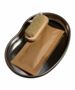 Nail Tray aus Edelstahl mit Nagelbürste und Hygienebeutel – Studiozubehör Größe L
