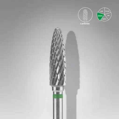 Hartmetall Fräser Maisform grün EXPERT – Kopfdurchmesser 4 mm, Arbeitsteil 14 mm – Nagelfräser für Maniküre & Pediküre