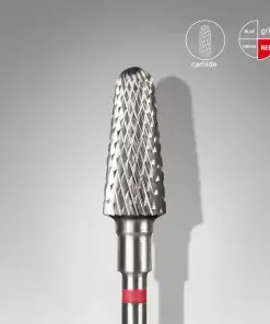 Staleks Hartmetallfräse Kegelstumpf rot EXPERT – Durchmesser 6 mm, Arbeitsteil 14 mm – Profi Nagelfräser für Maniküre & Pediküre