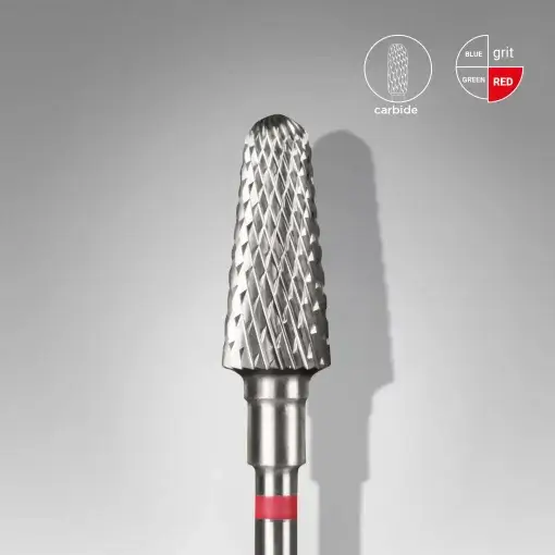 Staleks Hartmetallfräse Kegelstumpf rot EXPERT – Durchmesser 6 mm, Arbeitsteil 14 mm – Profi Nagelfräser für Maniküre & Pediküre