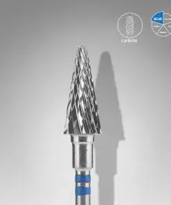 Staleks Hartmetallfräse Kegel blau EXPERT für Linkshänder – Durchmesser 6 mm, Arbeitsteil 14 mm – Profi Nagelfräser für Maniküre & Pediküre