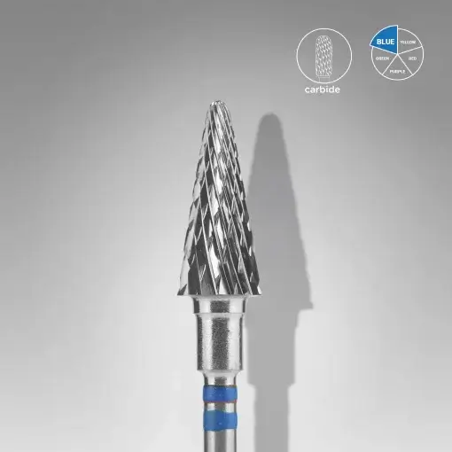 Staleks Hartmetallfräse Kegel blau EXPERT für Linkshänder – Durchmesser 6 mm, Arbeitsteil 14 mm – Profi Nagelfräser für Maniküre & Pediküre