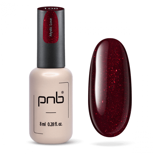 PNB 108 Gel Polish Mystic Love – Dunkelroter Gel-Lack mit Schimmer, Flasche 8ml und Farbprobe