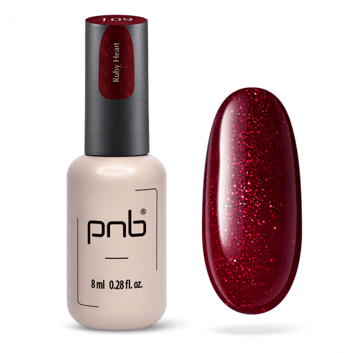 PNB Gel Polish 109 Ruby Heart – roter Gel-Lack mit Glitzer, Flasche und Farbtip