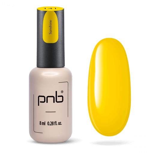 PNB 141 Sunshine – Gel Polish Flasche und Farbmuster in Gelb