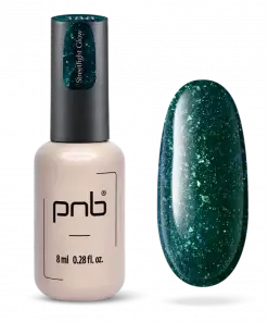 PNB Gel Polish 388 – dunkelgrüner Gel-Lack mit Schimmer, Produktflasche und Farbmuster